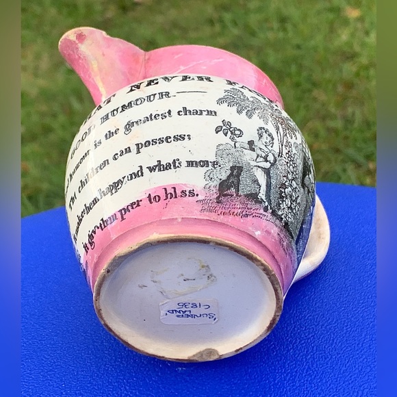 Circa 1805 Pink Lustre Sunderland GOOD HUMOUR Creamer Jug Pitcher - Picture 16 of 16